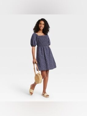 Universal thread multicolored Puff-Sleeve Smocked Sundress med floral chic fem